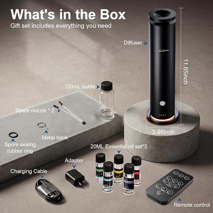 Waterless Diffuser Pro with 5 Scent Oils, Luxury Hotel-Class Essential Oil Diffuser Aromatherapy Machine with 1500 Sq Ft Cover, 6 Mist, 4.06Oz Air Diffusers for Home Large Room Hotel SPA