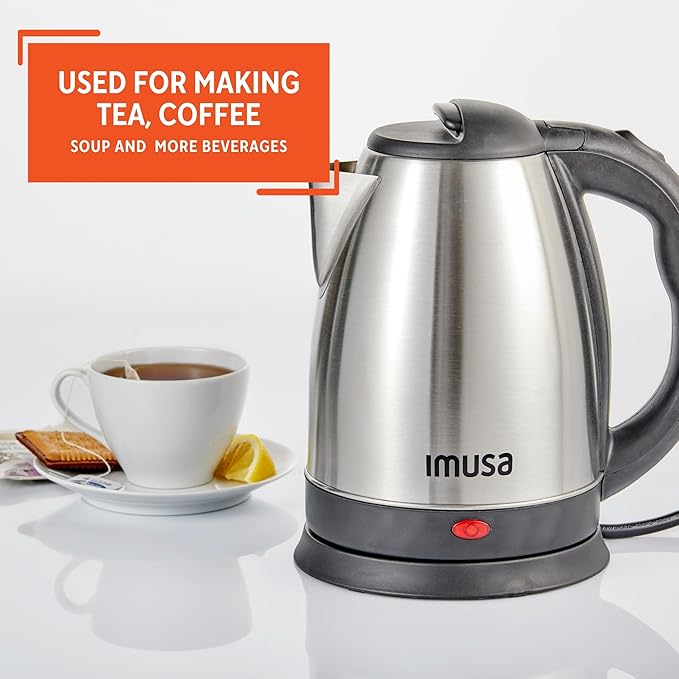 IMUSA USA GAU-18220 1.8 Liter Cordless Stainless Steel Electric Tea Kettle with Easy To Serve Pouring Spout