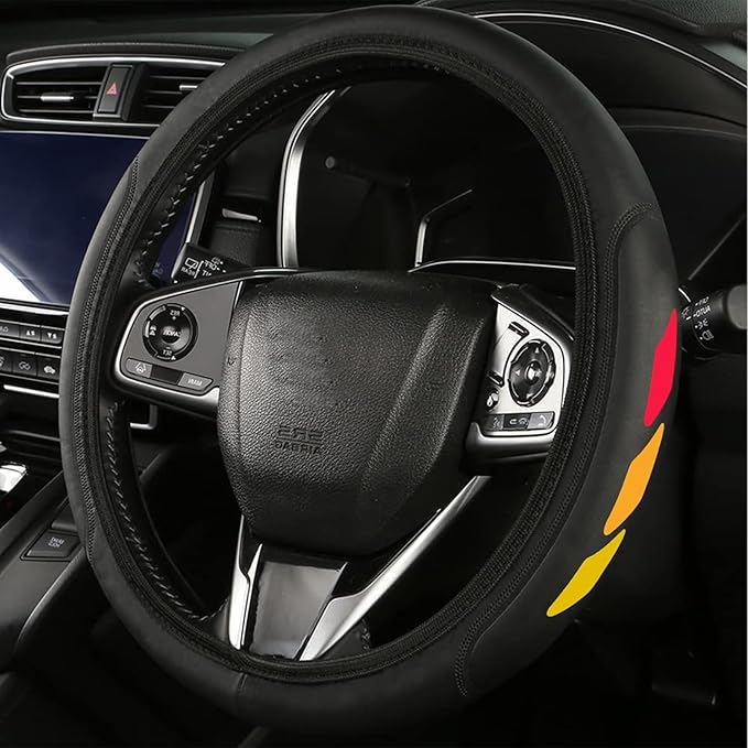 Tri-Color 3 Color Logo Steering Wheel Cover, Elastic Steering Wheel Cover Protector Anti-Slip Durable Universal 15 Inch Compatible with Toyota Vehicle Truck SUV. (Yellow Red A1)