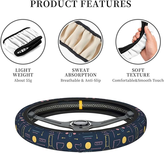 Math Equation Universal Fit Steering Wheel Cover for Car, Truck, and SUV, Durable Steering Wheel Protection