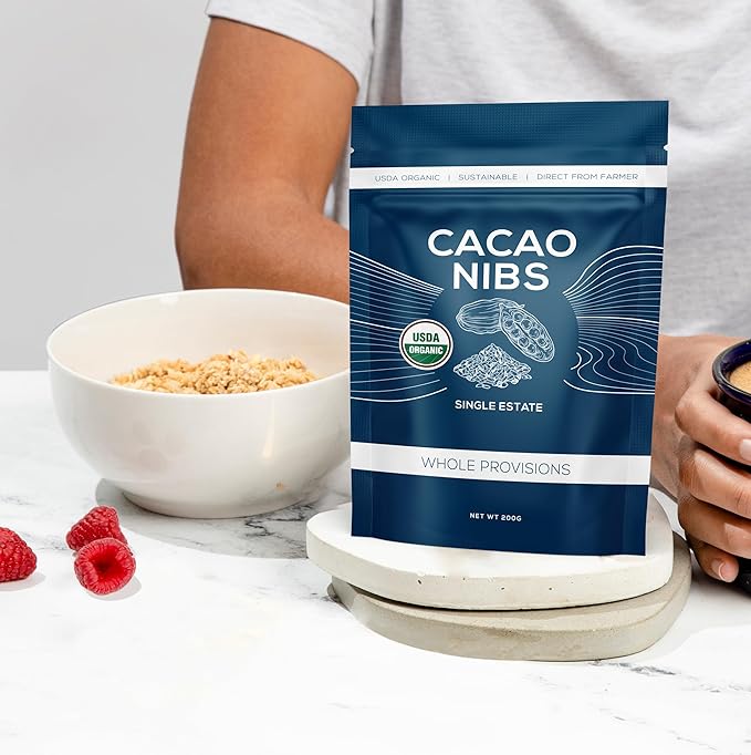 One Farm by WAAYB Organic Cacao Nibs, Single Estate, Non-GMO, Fair-Trade, Vegan, Gluten Free, 100% Raw Rizek Cacao Nibs in Resealable Bag - 7 oz (25 servings)