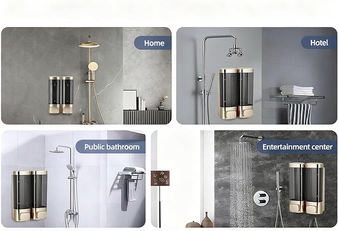 AUNMAS Double, Wall Mounted Manual Gel Hand Hand Pump Drip Proof for Home Kitchen Bathroom (Champagne Gold)