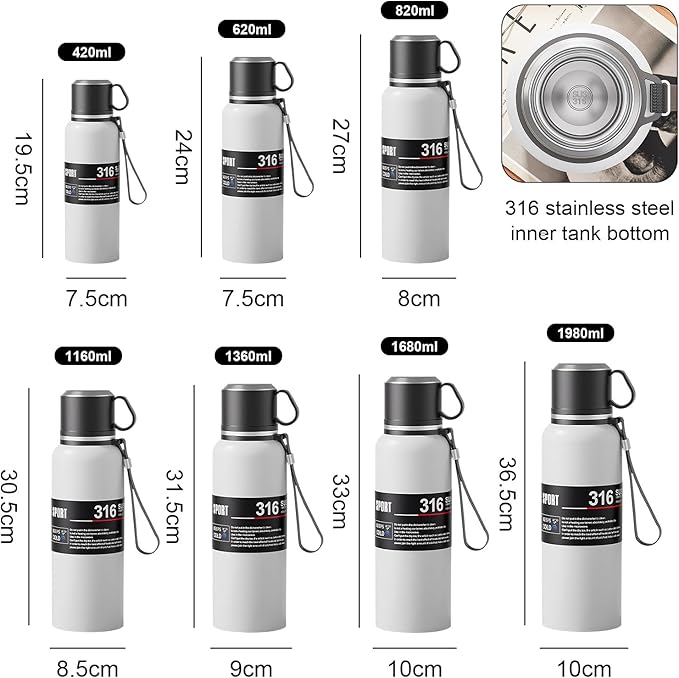 Double wall vacuum Leakproof stainless steel wide mouth insulated water bottle;tea tumbler with tea strainer infuser basket,cup and lid; travel coffee thermoses hot drinks;portable cold thermal flask
