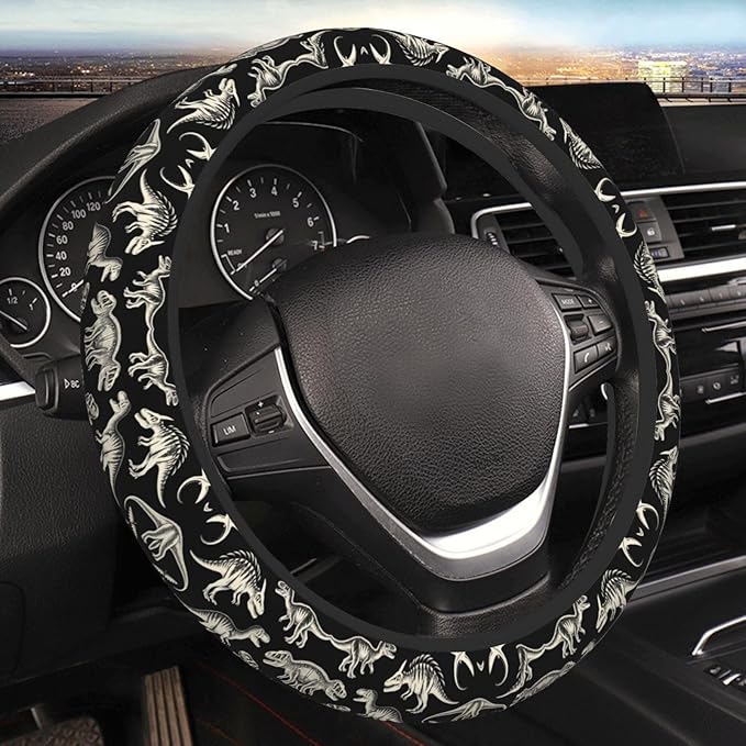 Dark-Dinosaur Universal Fit Steering Wheel Cover for Car, Truck, and SUV, Durable Steering Wheel Protection