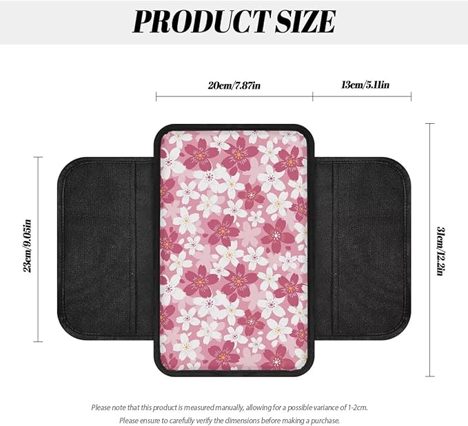 Dreaweet Car Center Console Cover Pink and White Cherry Blossom Car Accessories for Women Arm Rest Cover for SUV Sedan Non-Slip Comfortable Car Armrest Cover Pad,Easy to Install