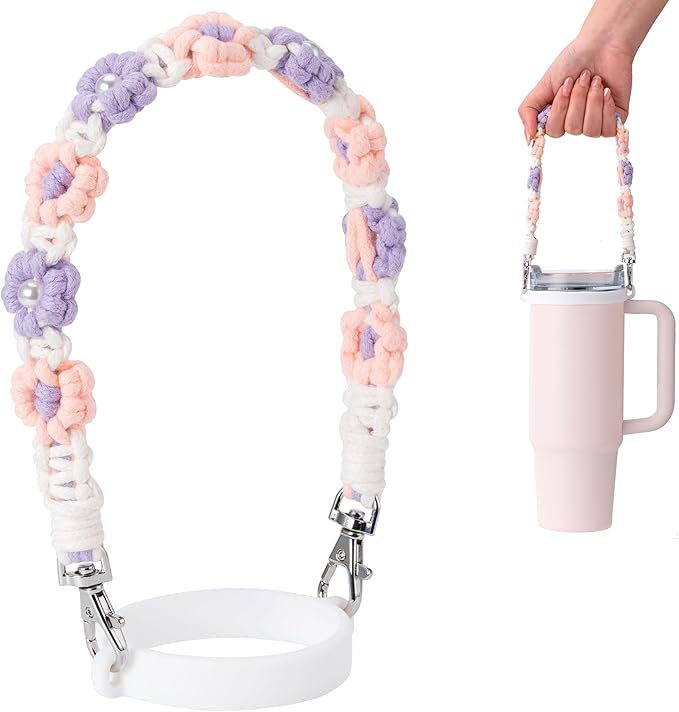 Water Bottle Handle, Hand-Woven Lanyards Silicone Water Bottle Sling, Carrier, Holder with Strap Compatible 8-40oz Stanley Cup Hydroflask Bottle Accessories