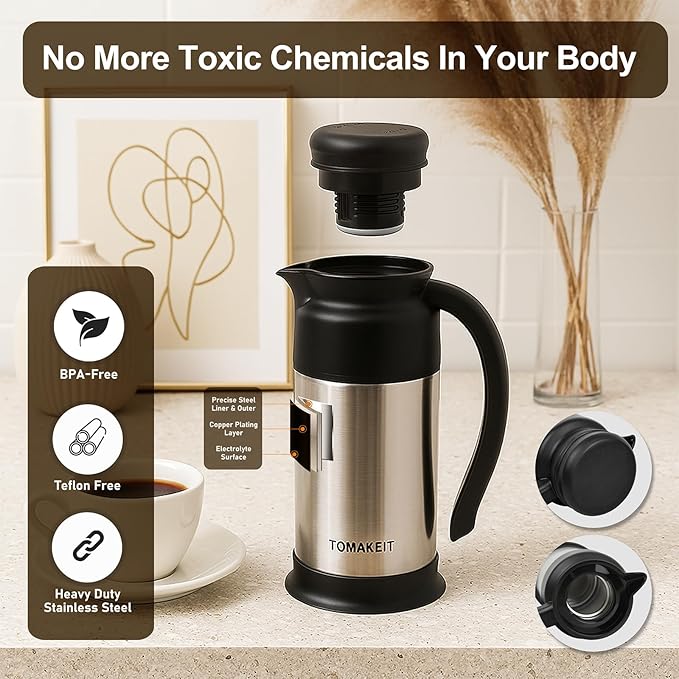Creamer Pitcher for Coffee,0.75L/25 Oz Thermal Coffee Carafe,Stainless Steel Coffee Carafes for Keeping Hot and Cold,Double-Wall Design,12-Hour Hot & Cold,Leak-Proof,Portable for Travel,Camping,Office