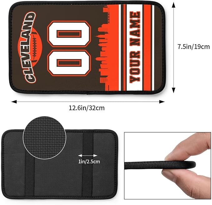 Custom Football Car Armrest Covers Personalized Football Style with Name Number Customized Auto Center Console Pad Car Handrail Box Cushion for Most Vehicle Decor Accessories, Orange