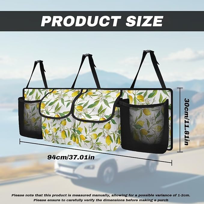 Lemon Trunk Organizer with 4 Pockets, Adjustable Car Organizers Storage Back Seat Car Organizer Machine Washable, Make The Trunk of Your Car Look Neat and Tidy
