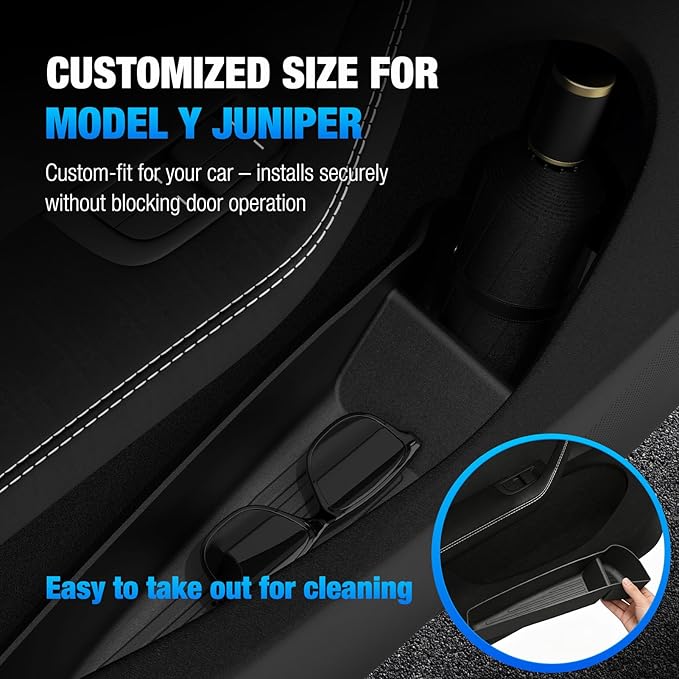 Door Side Storage Box for 2025 2026 Tesla Model Y Juniper Accessories, Waterproof TPE Front & Rear Door Pocket Liners Tray Protector Liner 4pcs (Only Fit New Model Y)