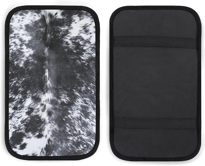 Black and White Cowhide Print Car Center Console Cushion Pad,Waterproof Armrest Seat Box Cover Protector,Comfortable Car Decor Accessories Fit for Most Cars, Vehicles, SUVs