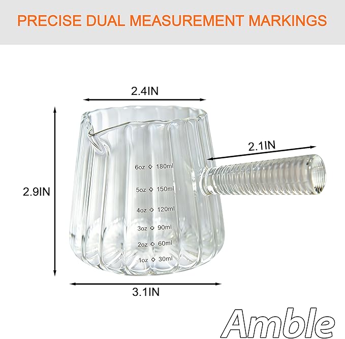 Amble Espresso Cups, Espresso Accessories, 6 Oz Espresso Shot Cups with Handle, Coffee Measuring Cup, Markings in both oz & ml, Dishwasher Safe