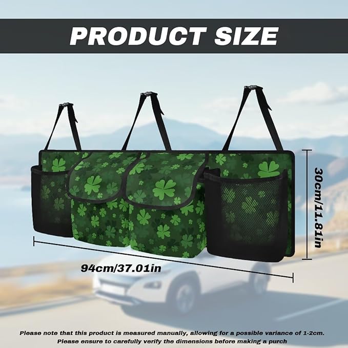 Trunk Organizer for Suv Car Trunk Organizers for Women Green Leaf Car Storage Organizer, St Patrick's Day Decor Space-Saving Car Backseat Organizers Easy to Install Car Basket Organizer