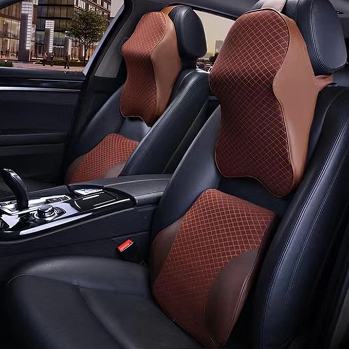 Car Headrest and Lumbar Support Pillow for Honda Civic 2012-2026 Seat Back Cushion Neck Pillow Driving Support Cushion Interior Accessories,1 Set of headrest and Lumbar Support-Brown Style
