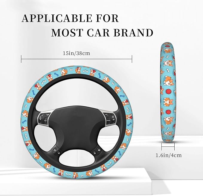 Corgi Small Dog Car Steering Wheel Cover, 15 Inch Steering Wheel Cover Stylish Decor for Most Cars