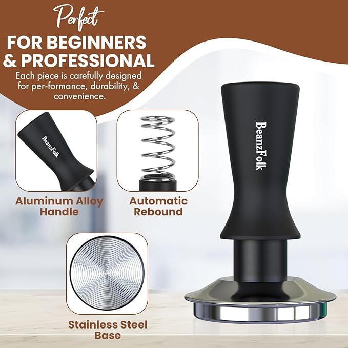 8-Piece Espresso Accessories Set – 53 mm Tools for 54 mm Portafilters – Tamper Station, Coffee Tamper, Distributor/Leveler, WDT Tool, Dosing Ring, Cleaning Brush, Puck Screen & Silicone Mat.