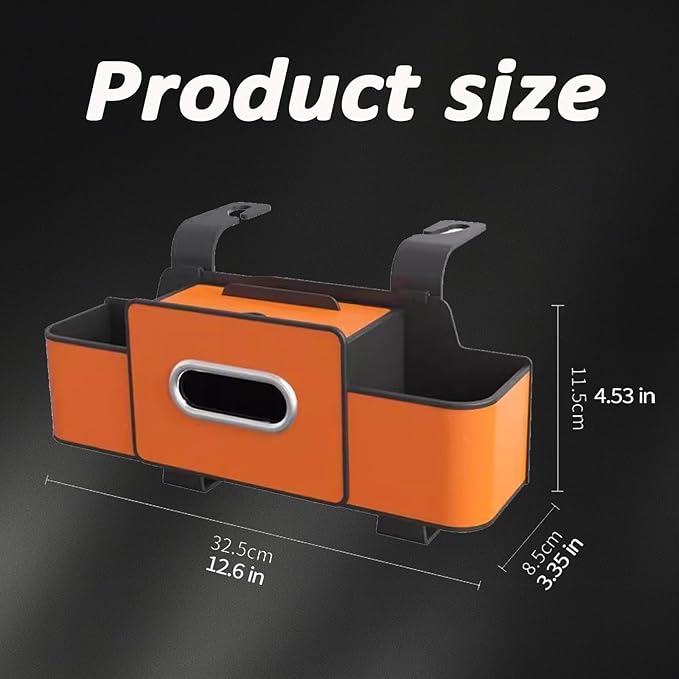 Upgraded Car Organizers and Storage Box, 1/2PCS Multifunctional Headrest Backseat Organizer with 2 Cup Holders, Tissue Box and Hooks, Smart Over-Seat Car Organizer for Most Vehicles (Orange*2)