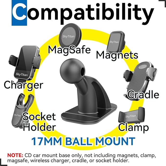 3 Pack Sticky 17mm Ball Mount for Car Mount Adhesive Replacement Magnetic Phone Holder MagSafe Mounting Base Dashboard Sticker 3M VHB Tape