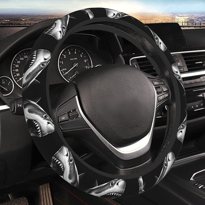 Vivid Shark Design Car Steering Wheel Cover, 15 Inch Steering Wheel Cover Stylish Decor for Most Cars