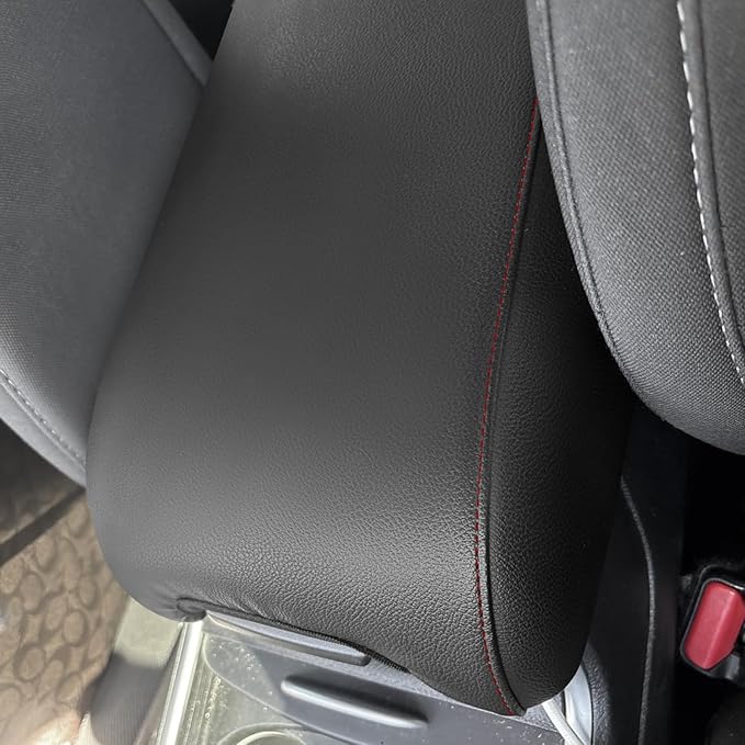 AOMSAZTO Console Covers for 2014-2019 Dodge Charger Armrest Covers for Dodge Charger Leather Black with Red Sriches