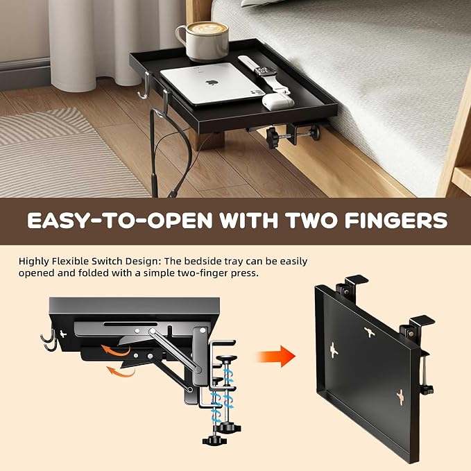 Foldable Bedside Shelf, Extra Large Floating Tray Table for Dorm Room & Bunk Bed, Side Table with 3 Cord Holes,College Dorm Room Essentials for Max 15.6" Laptops (15.7" x 11.8", Black)