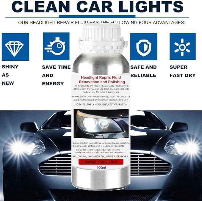 200ML Headlight Restoration Liquid, Car Headlight Polishing Repair Fluid, Headlight Polish Restoration Kit Refill Bottle to Remove Yellowing/Scratch/Haze/Oxidation/Vague