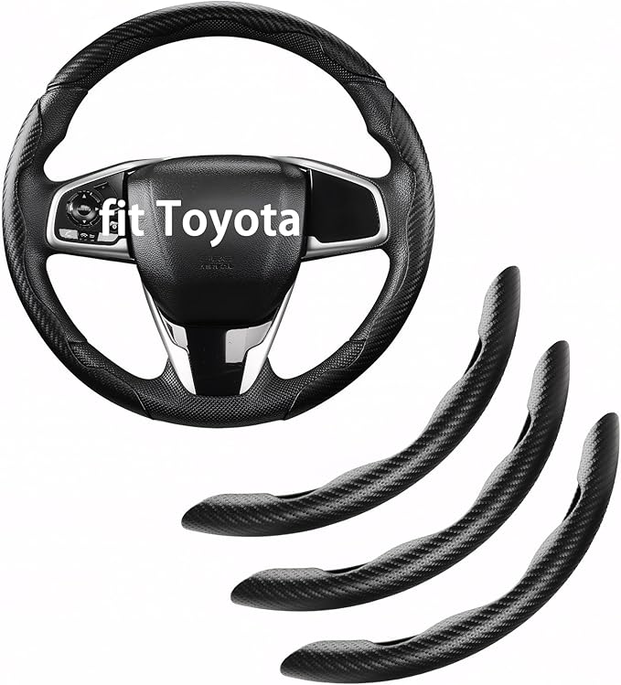 West Llama Customized Carbon Fiber Steering Wheel Covers for Toyota Rav4 Corolla Camry Highlander Prius, 3 Piece snap on Steering Wheel Cover (Black)