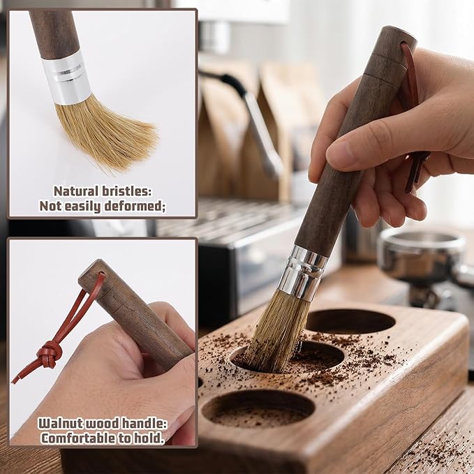 3 PCS Coffee Grinder Brush, Coffee Brush Cleaner Tool with Natural Bristles and Sandalwood Handle for Home Kitchen Barista