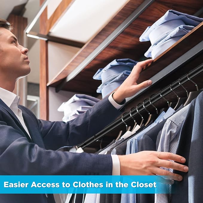 INFLATION Adjustable Closet Rod 15-25 Inch Width, 35 Inch Height Black Stylish Clothes Rack, Perfect Organizer With Tension Rod Fits Hangers Ideal For Women, Men and Kids