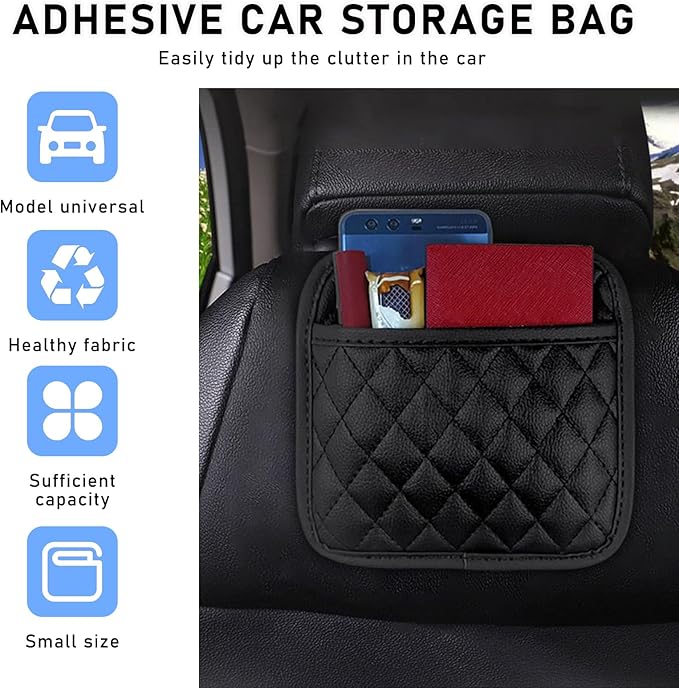 2 PCS Car Side Pocket Organizer, Waterproof Leather Self-Adhesive Automotive Storage Pocket Pouch, Universal Seat Gap Storage Bag for Phone Card Sunglasses, Car Accessories (Medium)