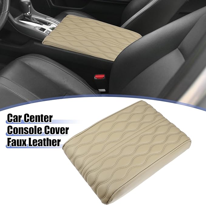 X AUTOHAUX Beige Vehicle Auto Armrest Cushion Cover Vehicle Center Console Cover Box Pad Waterproof Cushion Pad Protector Car Decoration Accessories