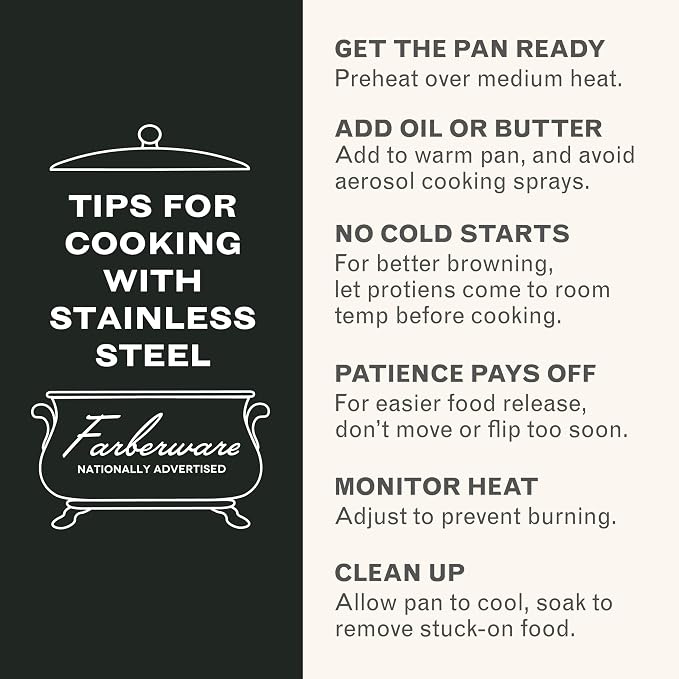 Farberware Classic Series Stainless Steel Pots and Pans with Baking Sheet Pan, Cooking Tools, and Lids, Induction Ready, Dishwasher Safe, 10 Piece Cookware Set, Metal Utensil Safe - Stainless Steel