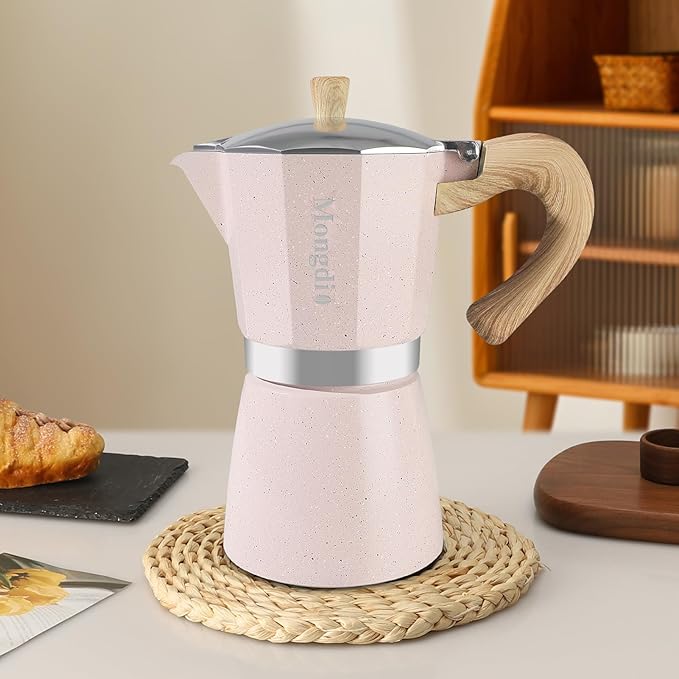 Mongdio Stovetop Espresso Maker Moka Pot, Cuban Coffee Maker Stove top coffee maker Moka Italian Espresso Greca Coffee Maker Brewer Percolator, 9 Espresso Cups, 15 oz - Pink