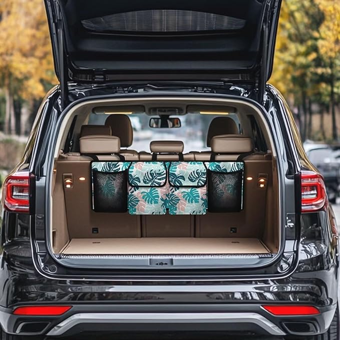 CLOHOMIN Palm Leaves Trunk Organizer for Car Women Men Car Organizer Backseat Hanging Storage Bag for SUV Vehicle Sedan Truck Foldable Auto Cargo Storage Organizer