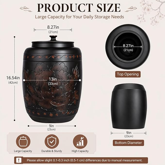 Ceramics Rice Jar - Ceramic Rice Dispenser Container Large Food Storage Canister, Dispenser with Airtight Lid Grain Containers Bucket