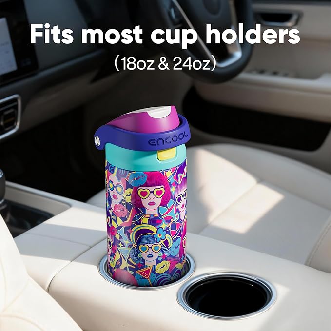 ENCOOL Leakproof Insulated Water Bottle with Straw Dual-Sip Water Bottle Bag-Safe Design for Work, Commute & Gym – Keeps Drinks Cold All Day, 24 oz, Vibe Spice
