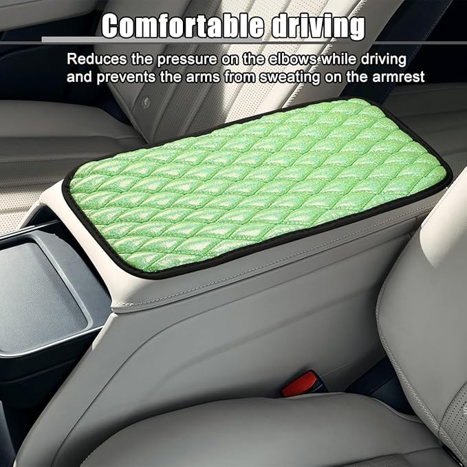 Car Center Console Cover, Soft Comfortable Vehicle Armrest Seat Box Cover Cushion, Wear Resistant Auto Armrest Storage Box Decoration Protector Pad, Universal for Truck SUV Sedan (Green)