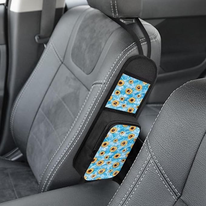 Car Seat Side Organizer with Sunflower Flower 2 Pocket Vehicle Front Seat Storage Bag,Universal Seat Hanging Pocket for Most Cars,SUVs and Trucks,Can Hold Purses