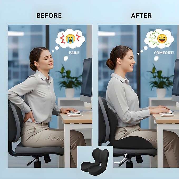 Memory Foam Seat Cushion for Truck Driver & Car Driving - Ergonomic Driver Seat Lab Cushion with Lumbar Support, Adjustable Strap, Non-Slip Pad for Back Pain and Sciatica Relief