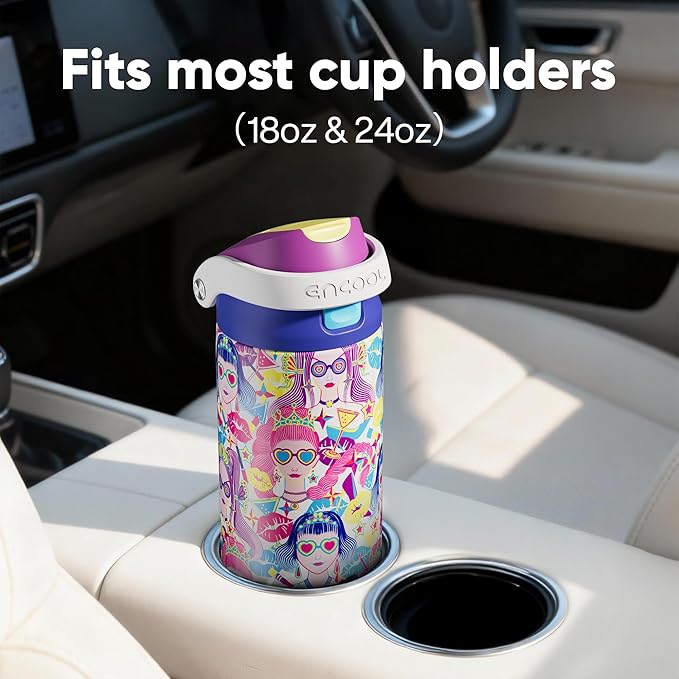 ENCOOL Leakproof Insulated Water Bottle with Straw Dual-Sip Water Bottle Bag-Safe Design for Work, Commute & Gym – Keeps Drinks Cold All Day, 24 oz, Party Trendy
