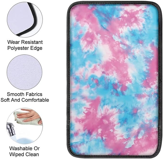 Tie Dye Pattern Car Center Console Cover Automotive Armrest Cushion Washable Car Center Console Pad Sweat Absorbing Center Console Cover Car Accessories