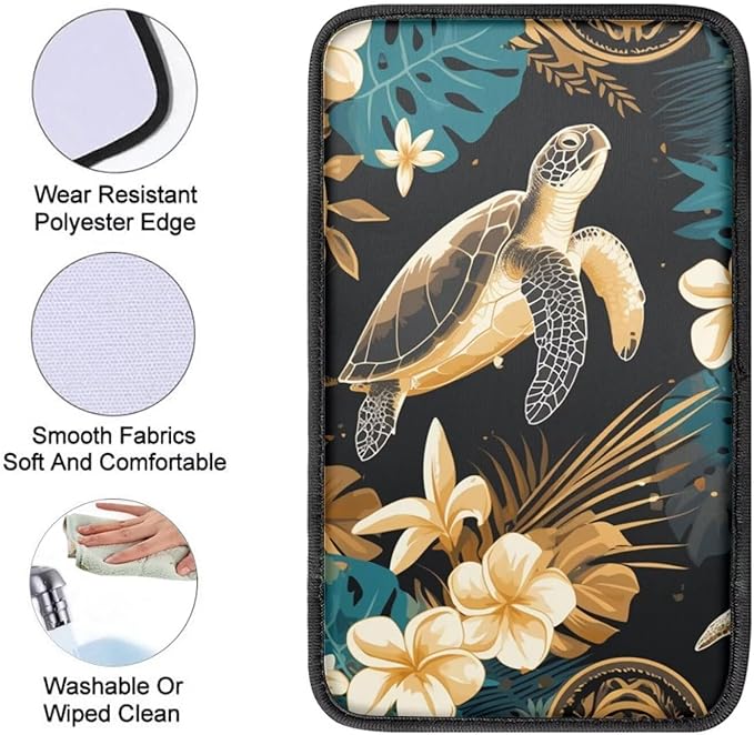 Hawaiian Sea Turtle Auto Console Armrest Cover Arm Rest Car Comfortable Armrest Console Cover Easy to Install Fashion Auto Interior Universal Fit Most Cars Women Men