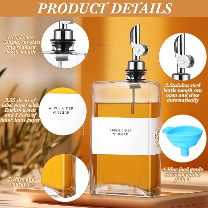 4 Pcs Olive Oil Dispenser for Kitchen, Glass Olive Bottles Oil Seasoning Bottle Set Coffee Syrup Soy Sauce Dispenser(Silver,350 ml)