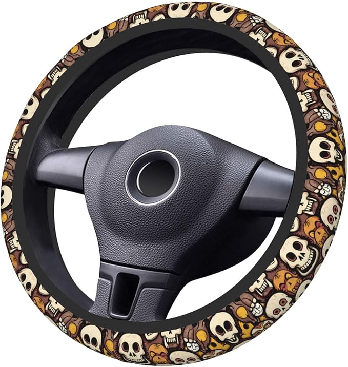 Halloween Skull Car Steering Wheel Cover, 15 Inch Steering Wheel Cover Stylish Decor for Most Cars