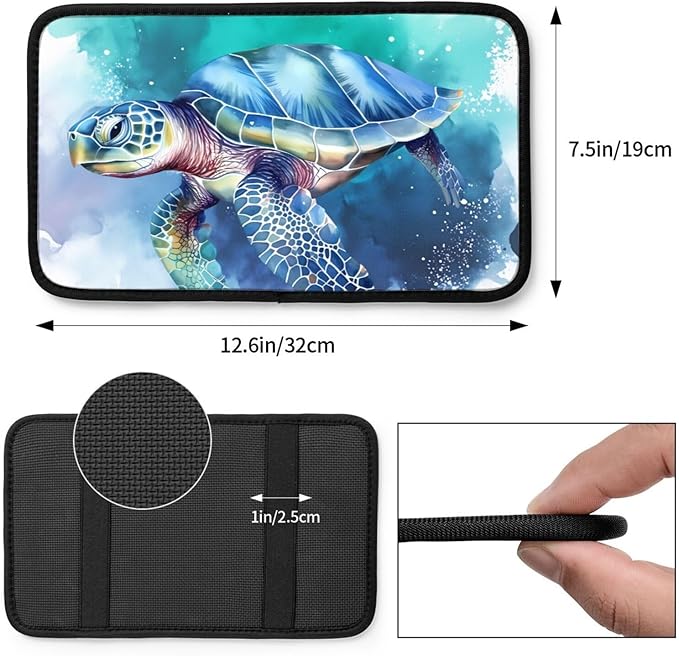 Universal Car Center Console Cushion Pad, Ocean Sea Turtle Green Soft Waterproof Car Center Console Cover Auto Armrest Seat Box Cover Protector for Most Vehicle SUV Truck Car