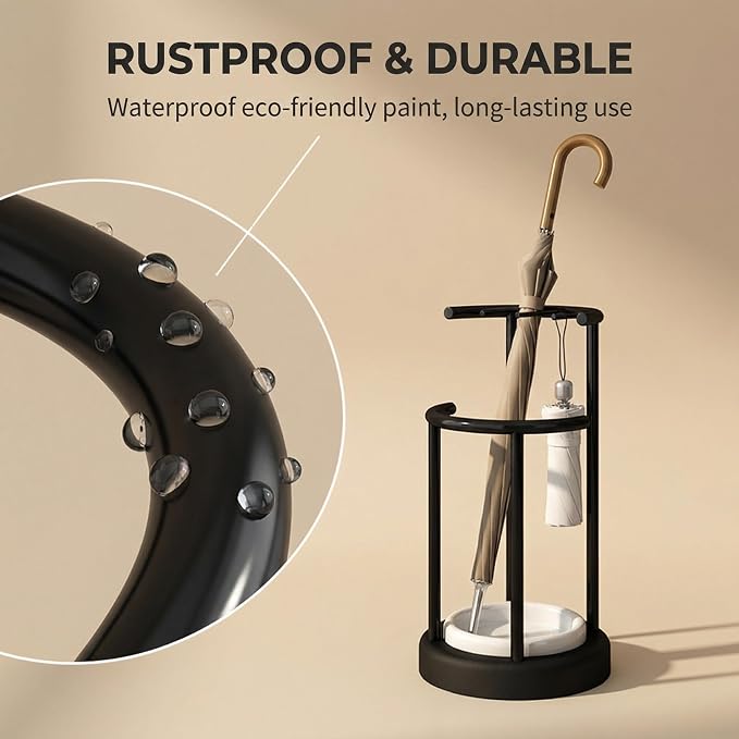 Umbrella Stand with Detachable Drip Tray, Umbrella Holder for Entryway, Rust Proof Umbrella Storage Rack for Homes, Offices, Mudrooms