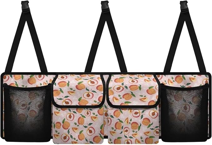 Hanging Trunk Organizer for SUV, Peach Fruits Car Organizer, Waterproof Back Seat Organizer for SUV, Car Organizers and Storage with Adjustable Straps, Car Storage Organizer
