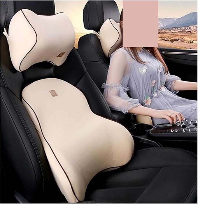 Car Driver Pillow Lumbar Support Back Cushion Fit for Seat Neck Pillow Washable Pillow Cushion(1pcs Beige Back)