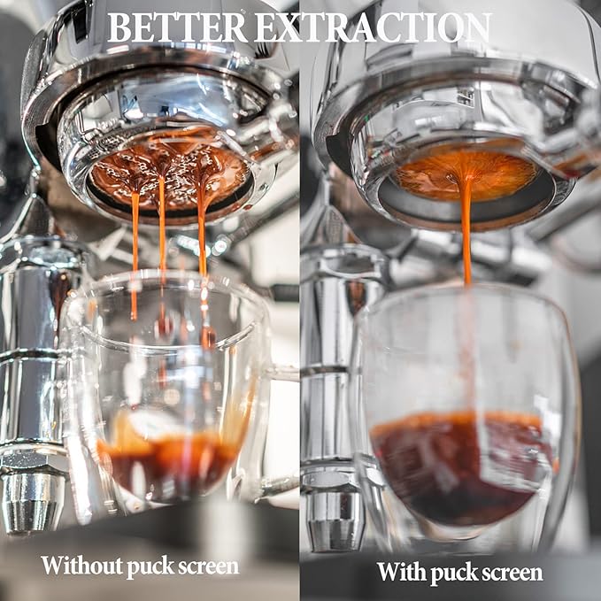 Puck Screen 51mm - 2 Packs Reusable Espresso Puck Screen with Wooden Stand, 316 Stainless Steel Puck Screen for Espresso Portafilter, Professional Tool for Espresso Portafilter Filter Basket