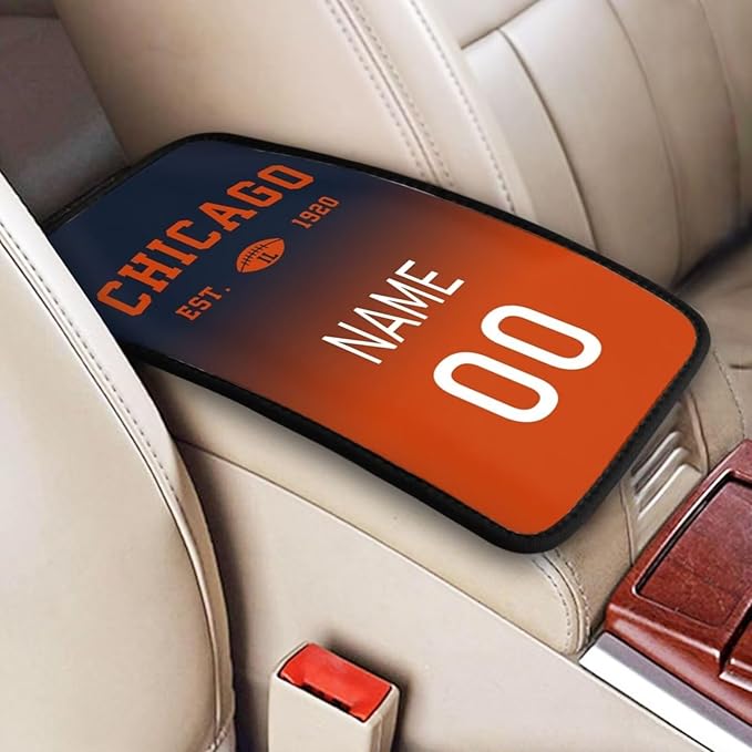 Custom Car Armrest Cover,Add Personalized Name and Number As Gifts for Loyal Football Fans,Auto Center Console Pad Car handrail Box Cushion,Fit for Most Car